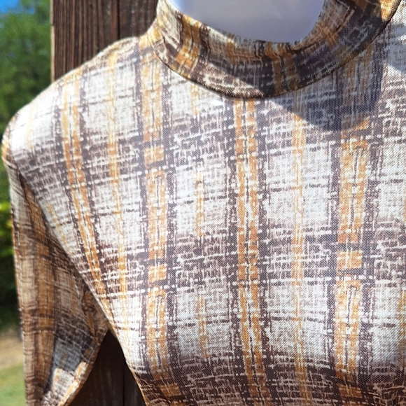 Willow + Root Buckle brown Plaid semi sheer mesh Mock neck top retro 70s Fall - Picture 3 of 9